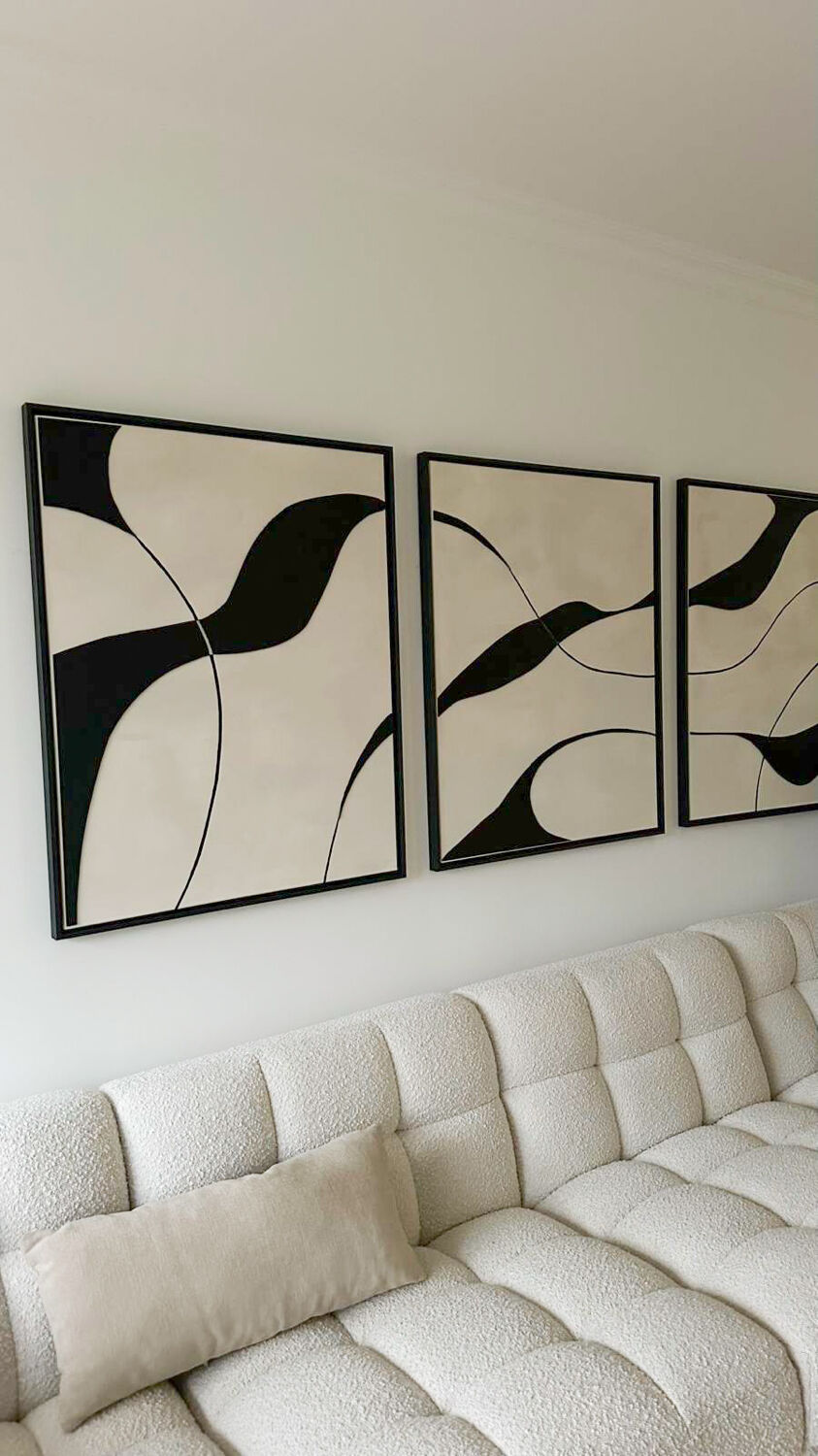 Tableaux triptyque design noir, beige lin