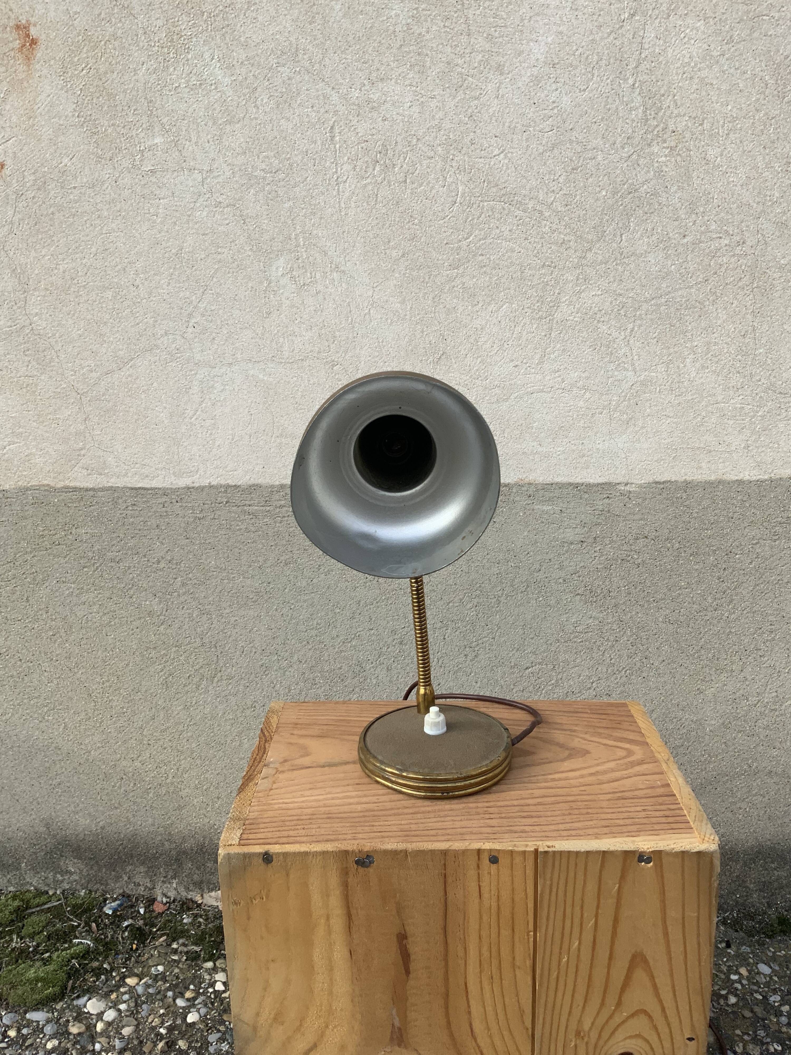 Antique desk lamp in gold metal Aluminor France vintage