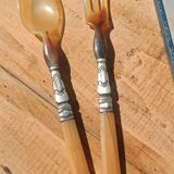 Antique horn salad servers