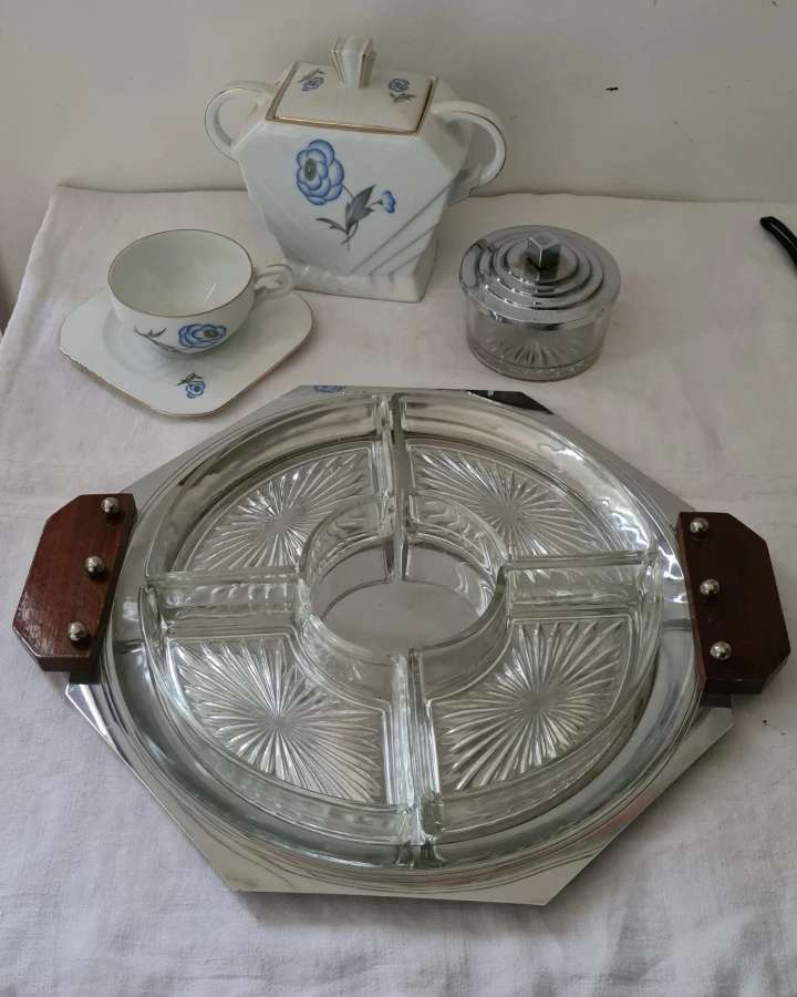 Art deco servant wood and silver metal