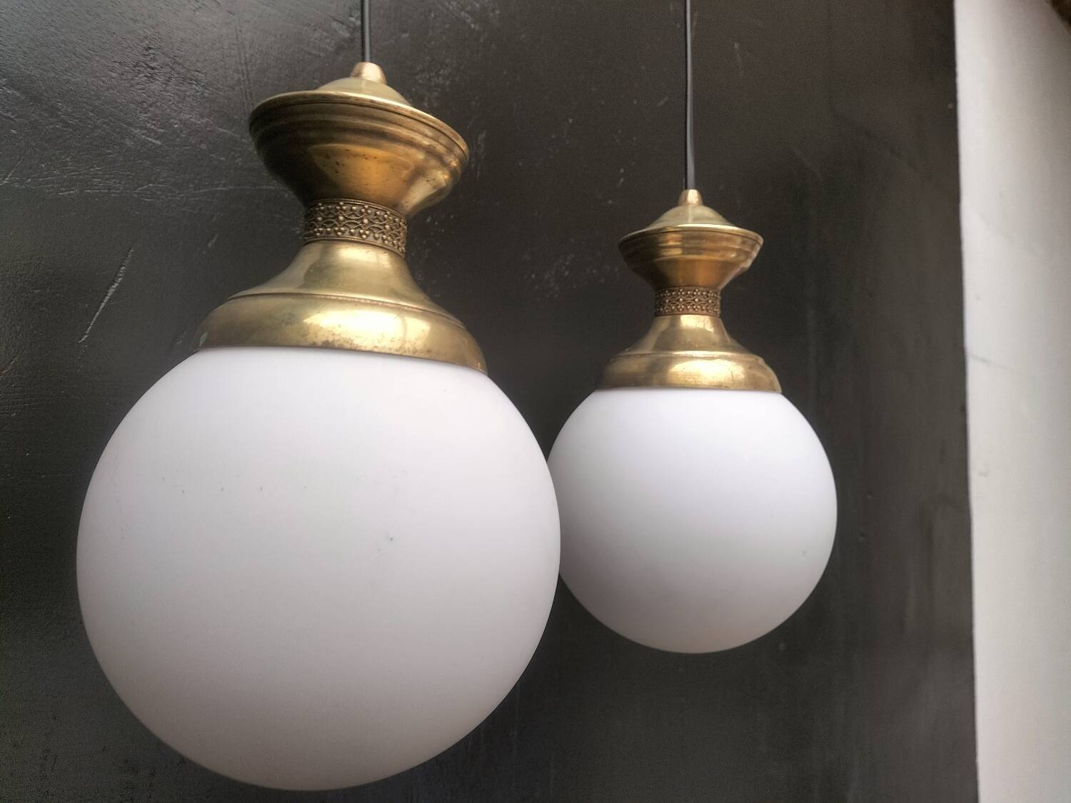 Brass and glass pendant lights