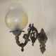 French antique electrified old brass gas mantle with patterned glass shade 4971.