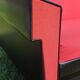 Vintage sofa 3 places convertible, red fabric and black skaï.1960s.