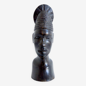 African head sculpture in ebony wood 1940s