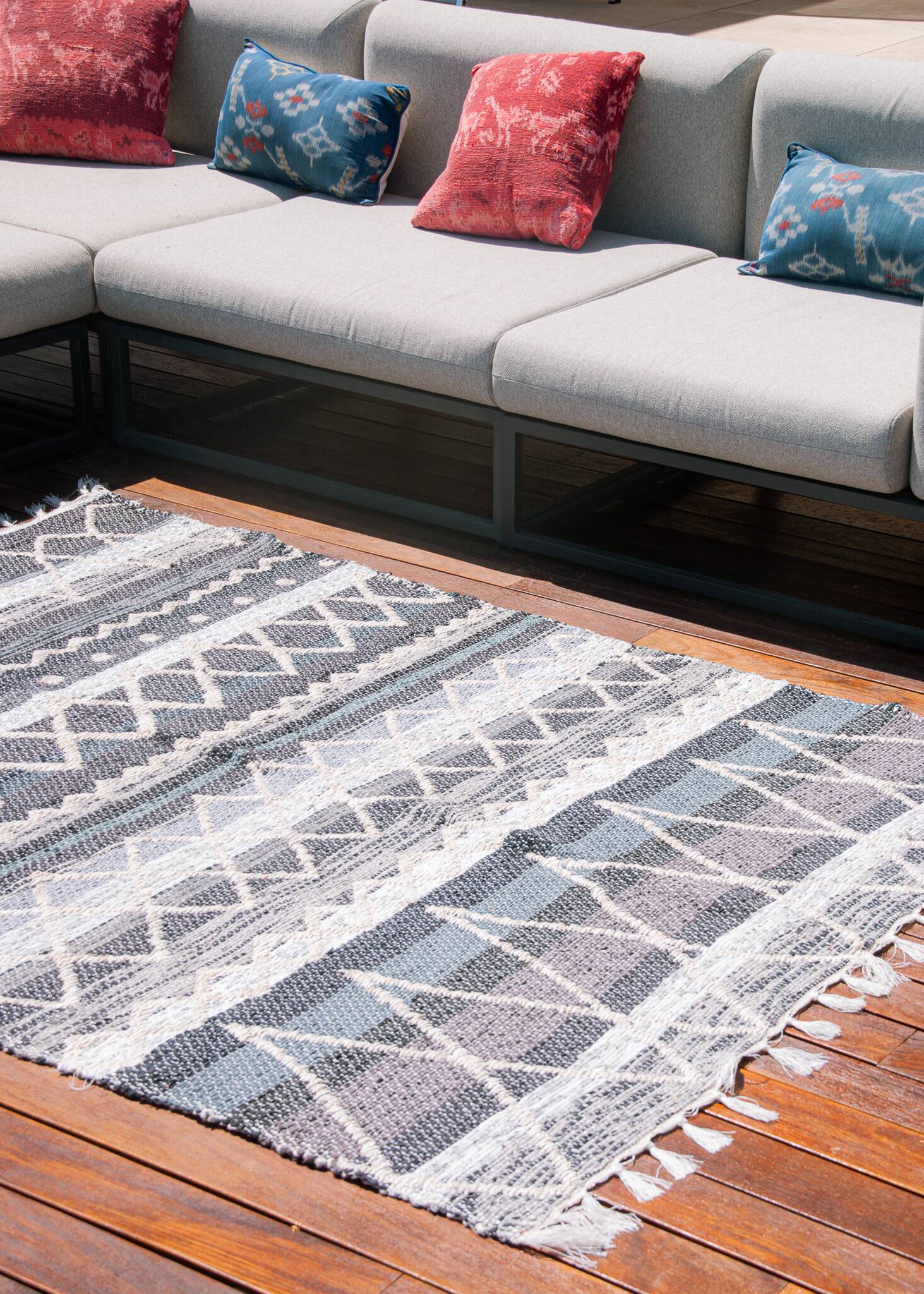 Recycled cotton handcrafted rug - Reversible - Grey