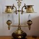 Lampe ancienne laiton bois 2 lumières