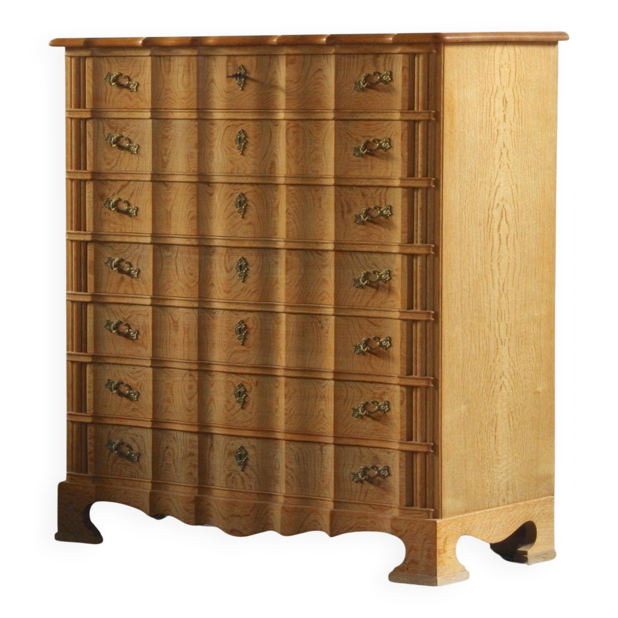 Vintage Mid-century Baroque Style Danish High Boy Brutalist Dresser 1960s