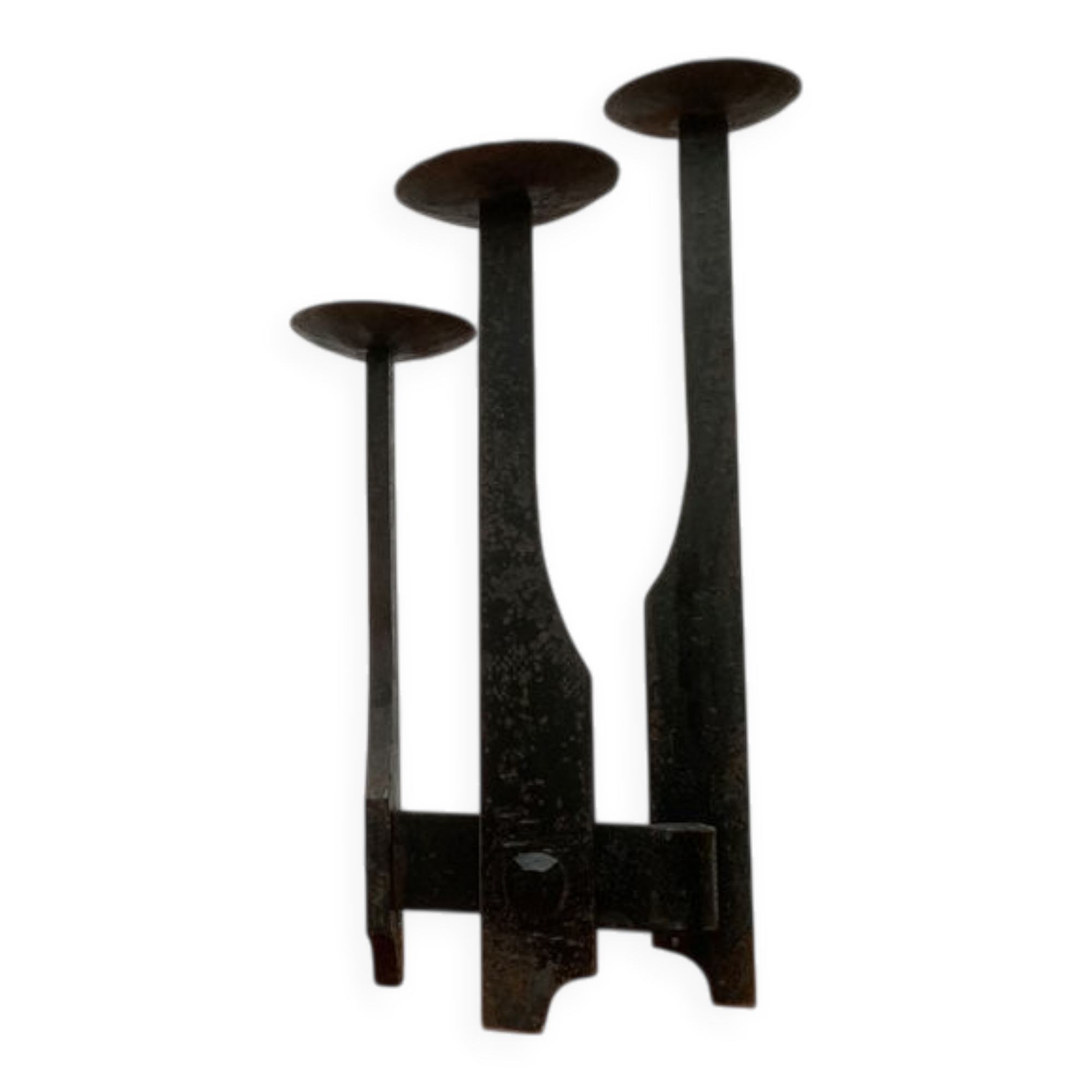 Mid-century brutalist wrought iron candlestick