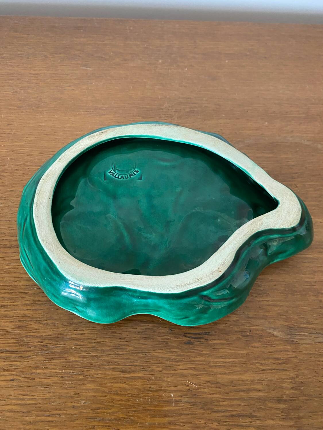 Antique Condiment Dish VALLAURIS Green Ceramic Vintage Tableware