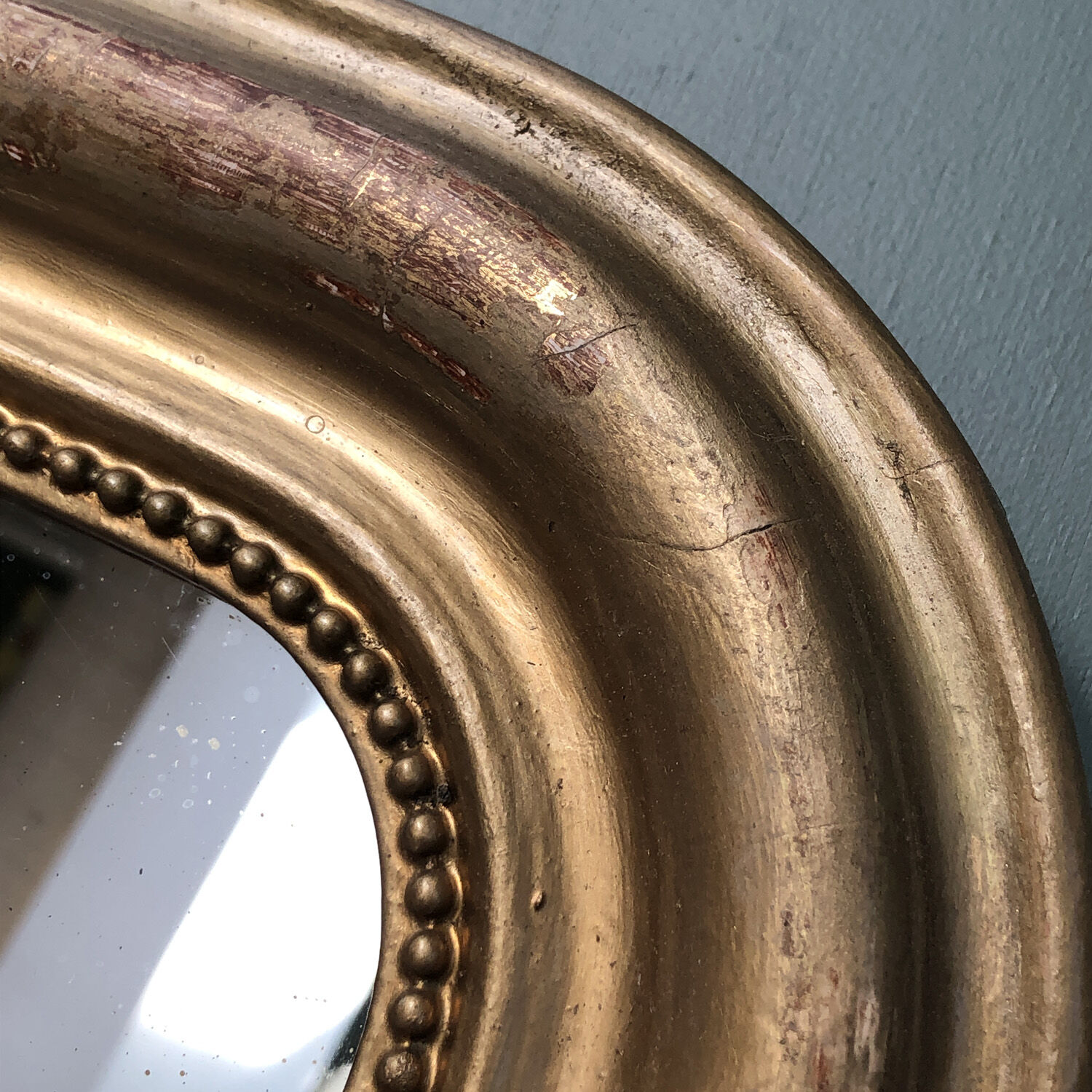 Antique gilded stucco fireplace mirror 52x64cm