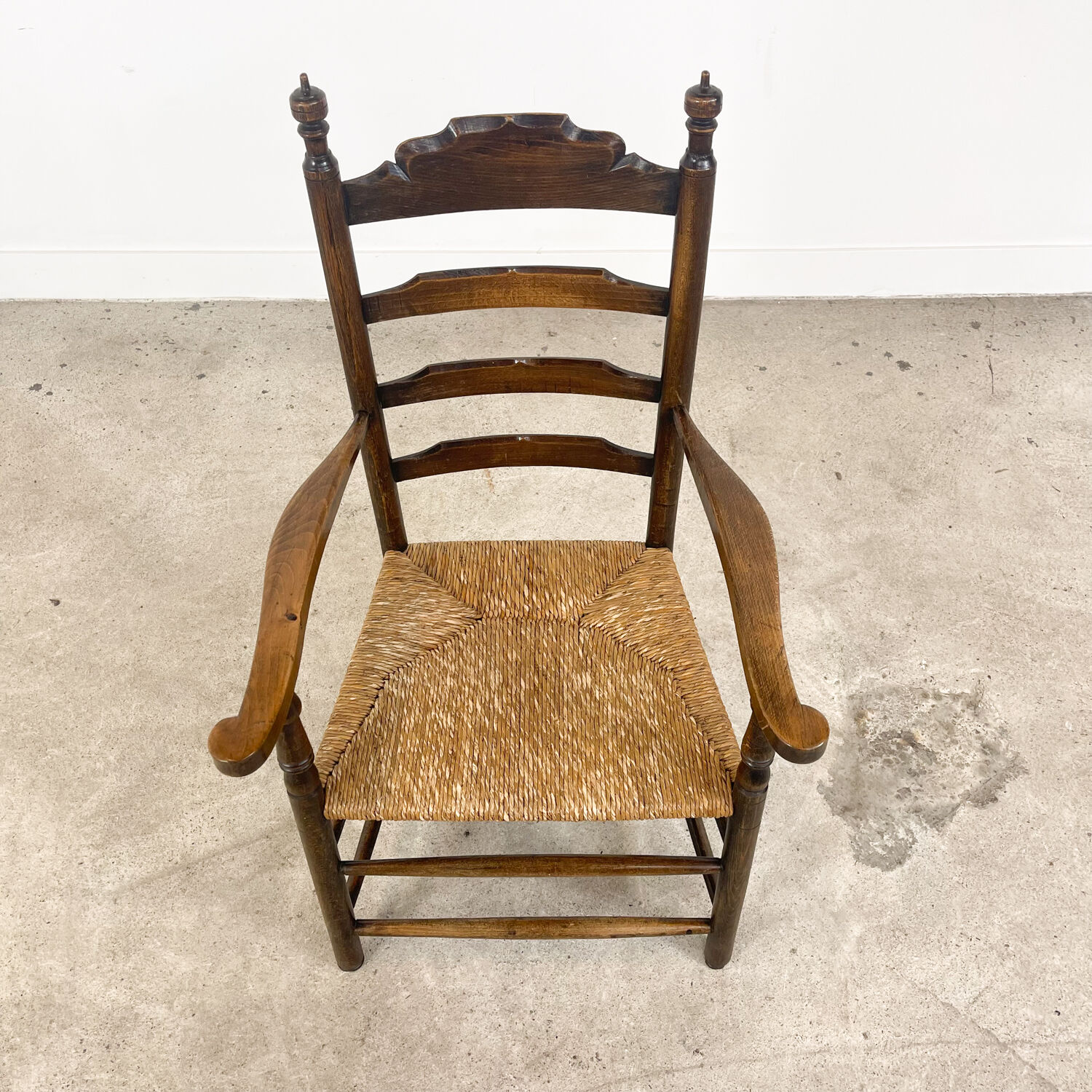 Antique oak wooden farmhouse armchair with cane seat Zutphen