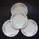 4 vintage white and blue earthenware dinner plates - Floral design