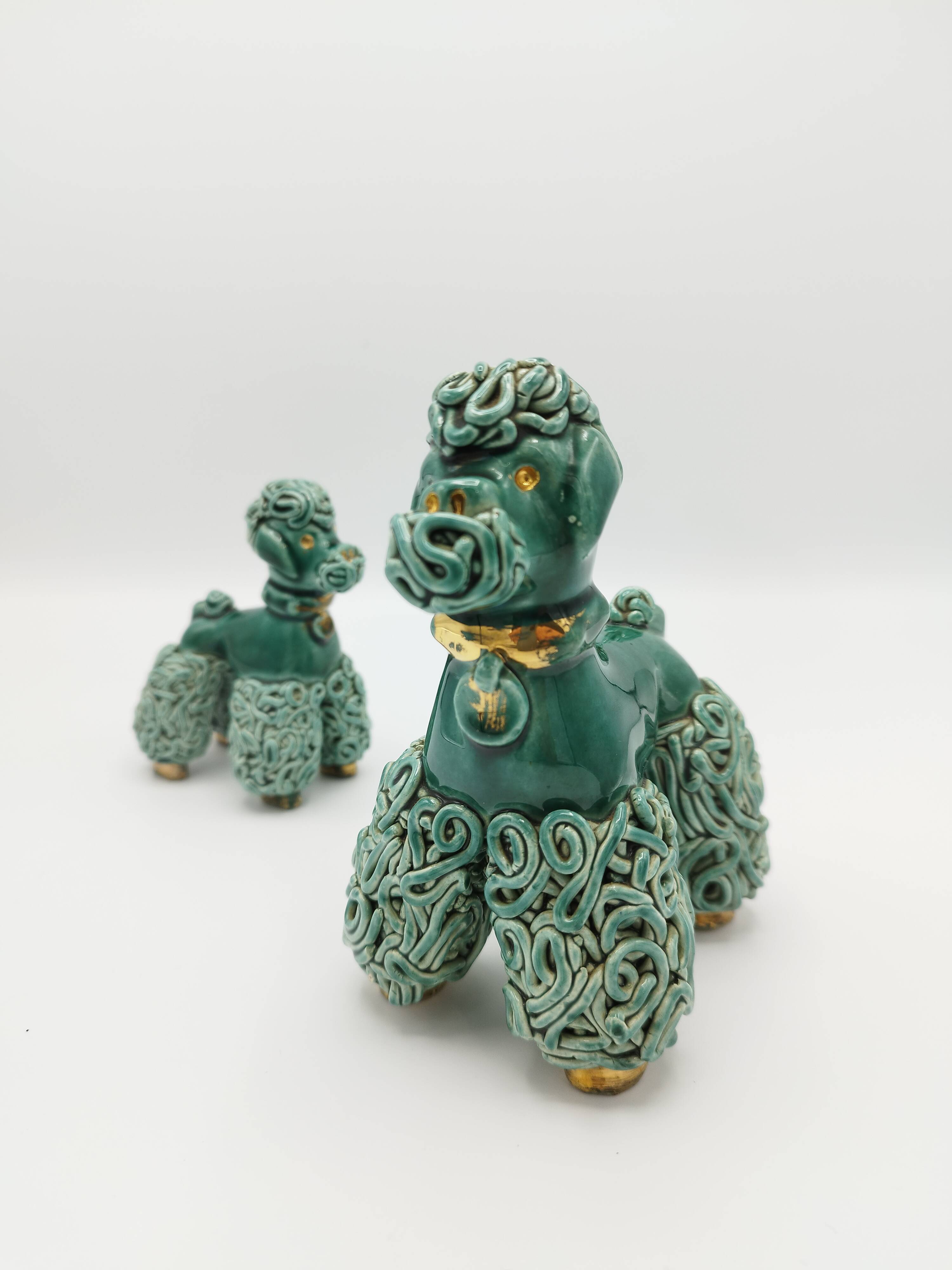 Lot of 2 royal poodles in 1960s spaghetti ceramic