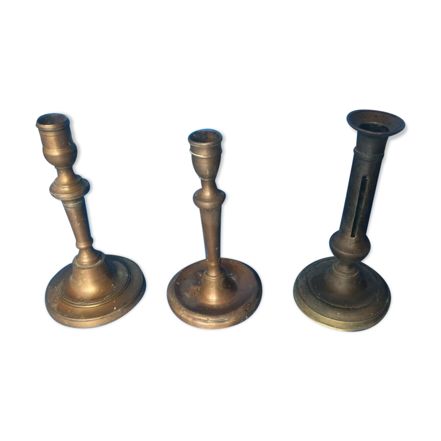 Lot de 3 bougeoir de table XVIIIème XIXème en bronze