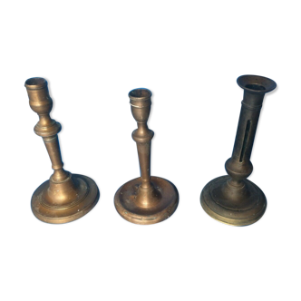 Lot of 3 18th 19th century table candlestick in bronze