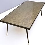 Rectangular Golden Brass and Black Varnished Metal Coffee Table by G.Urs