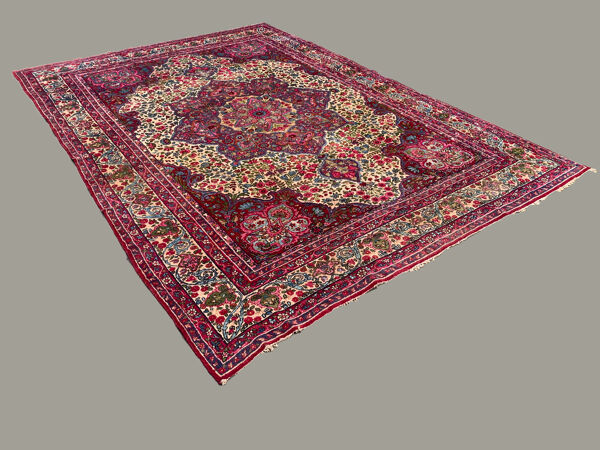 tapis tribal antique 332x240 cm laine oriental tapis fait à la main rose, violet, vert