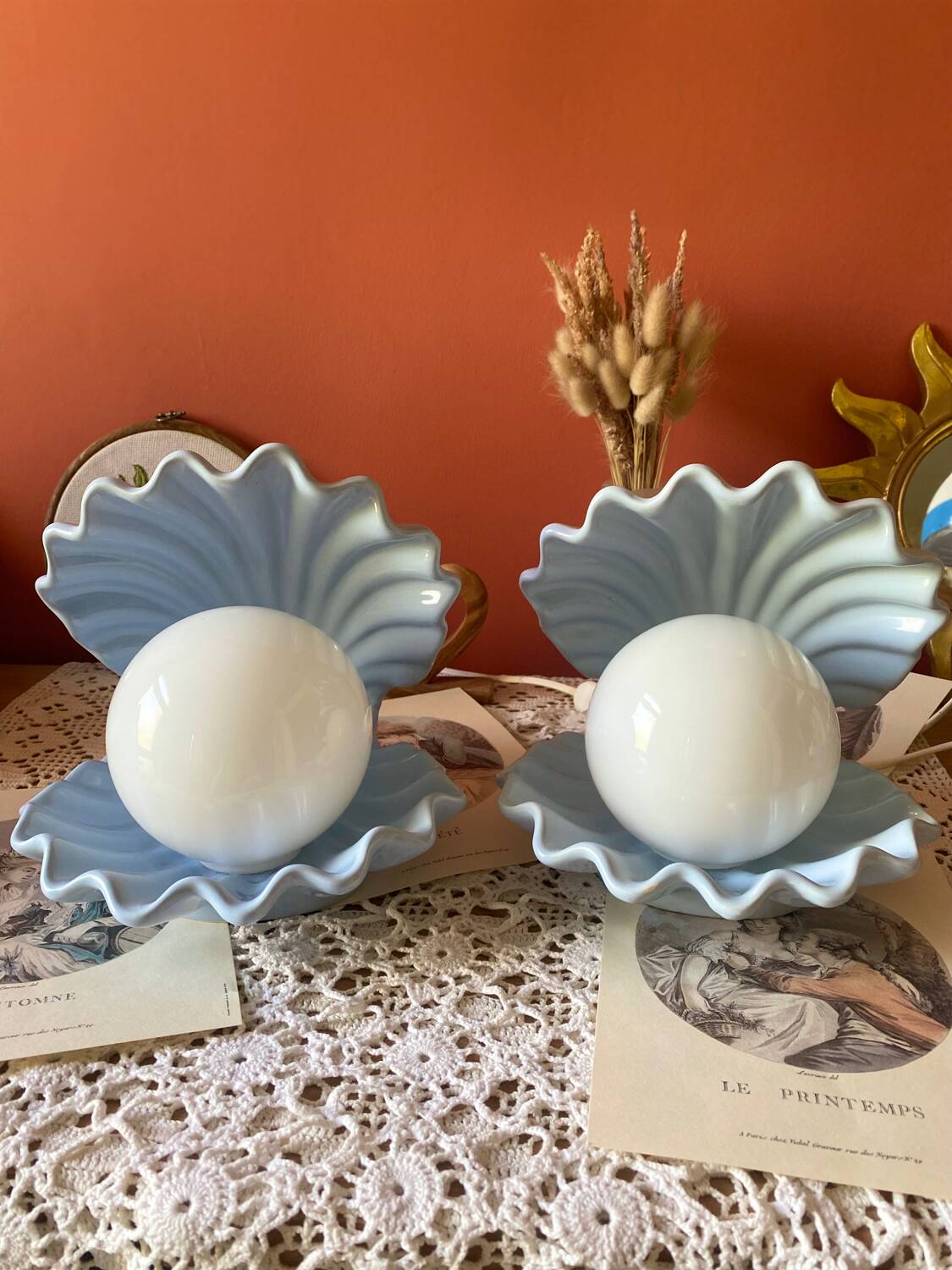 Rare pair of vintage shell lamps
