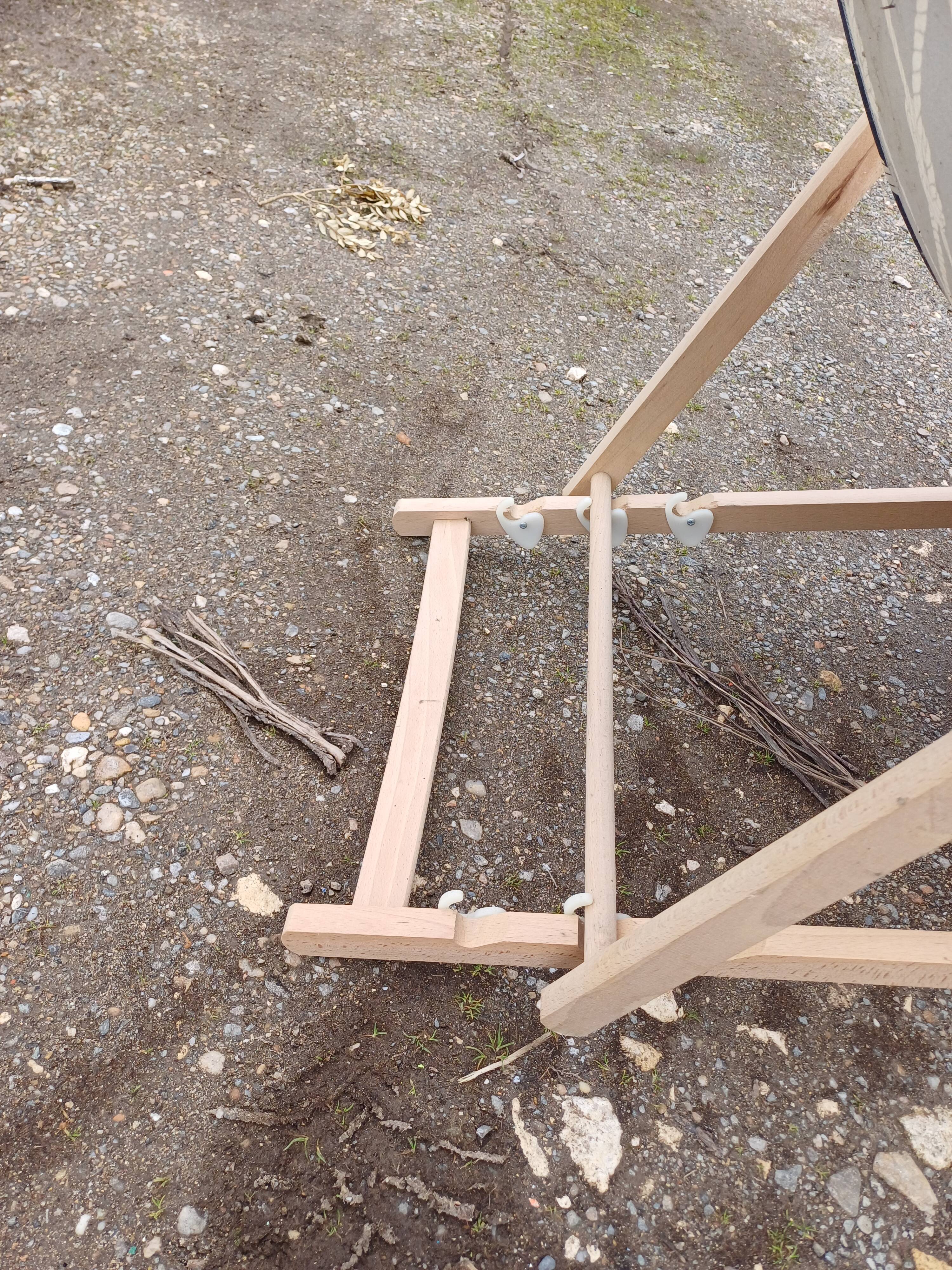 Pair of wood and fabric long chairs