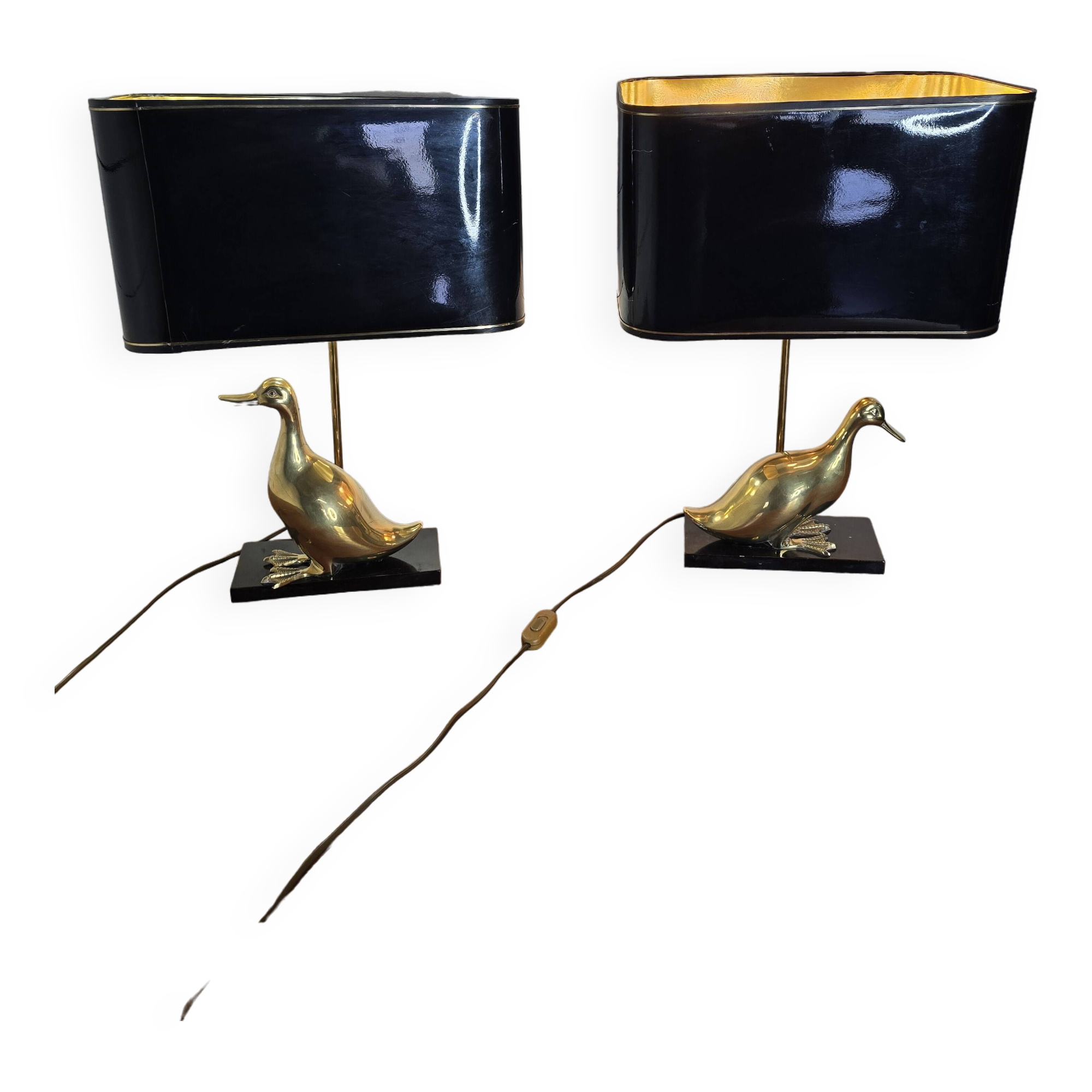 Pair of 70s table lamps featuring a brass duck