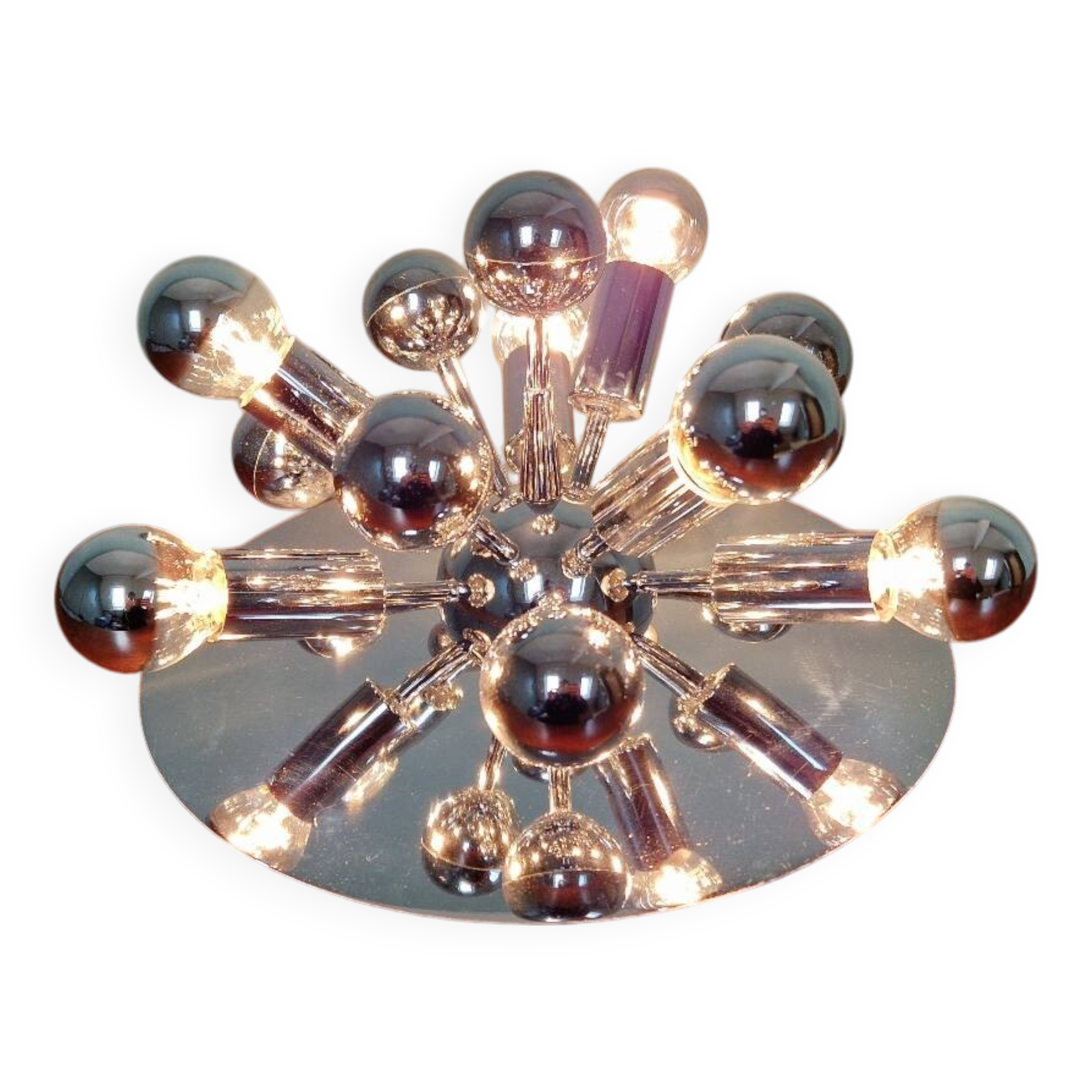 Sputnik ceiling light in chrome metal, Space Age style, 70s