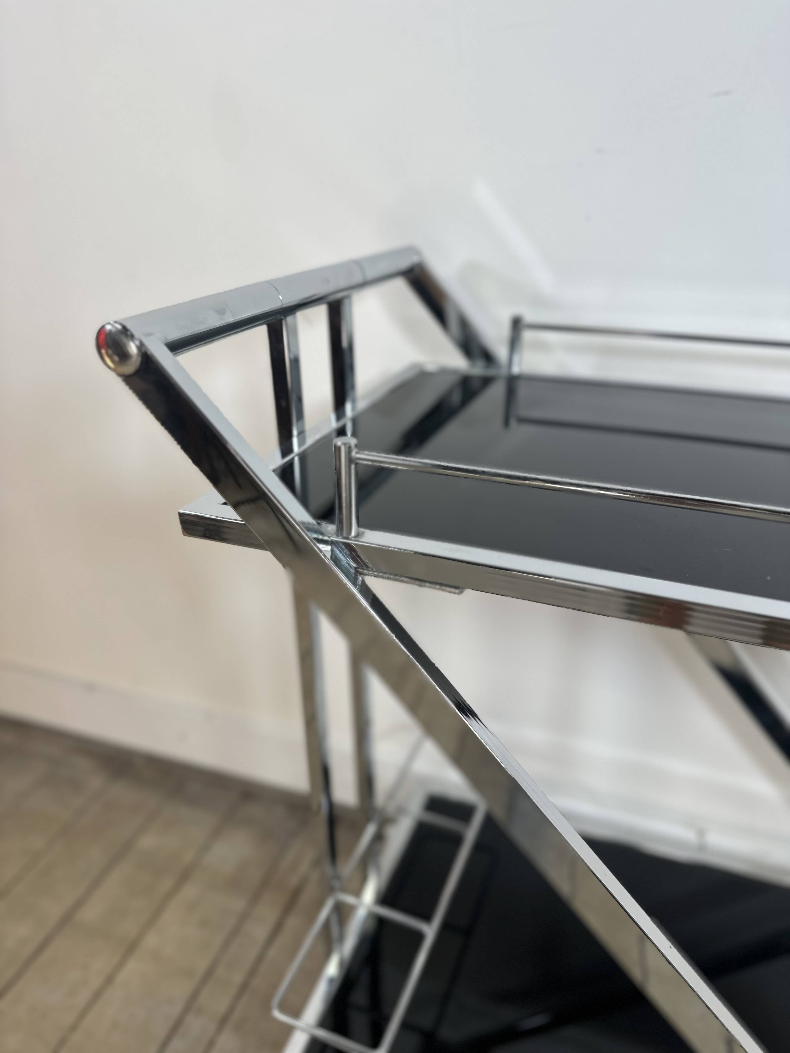 Vintage "Z-Line" Chrome and Smoked Glass Side Table 2000s