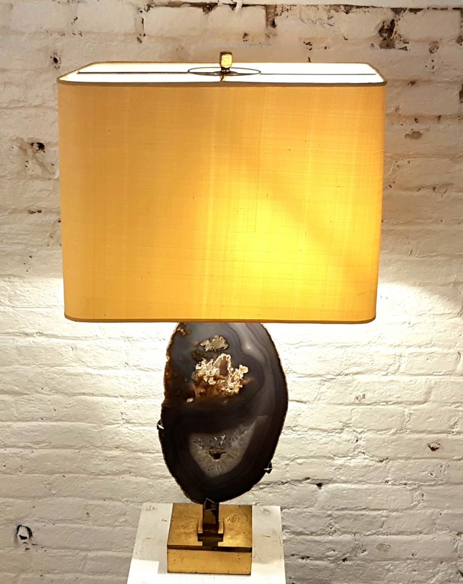 Gilded brass and agate desk lamp by Willy Daro 1980s