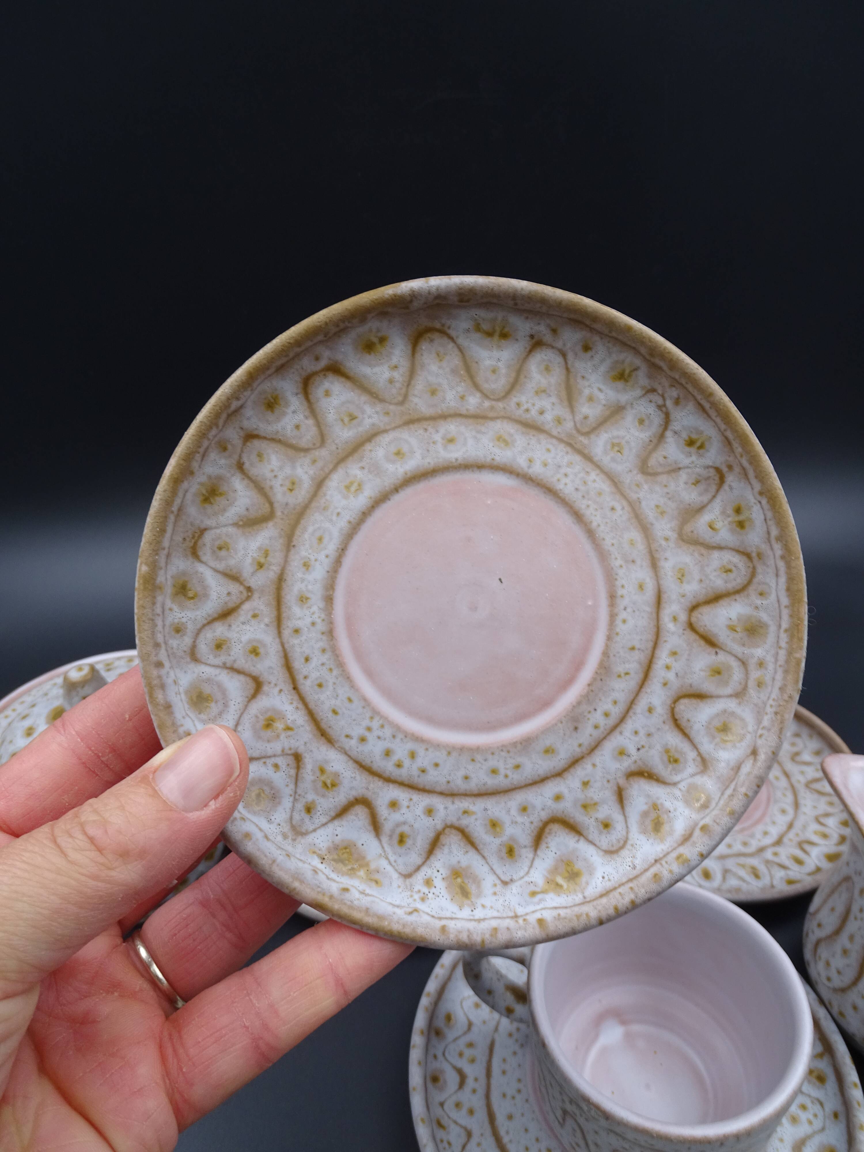 Earthenware coffee service signed Jean Austruy Vallauris around 1970 - Cups - saucers - milk pot