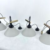 Rare Set of four Italian Modern brass and Murano glass wall lamps by Quattrifolio. 1970s