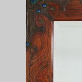 Miroir Art Nouveau à décor de paon peint à la main, France vers 1915