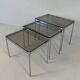 Italian Midcentury Set of Three Chromed Metal Glass Stackable Tray Tables,