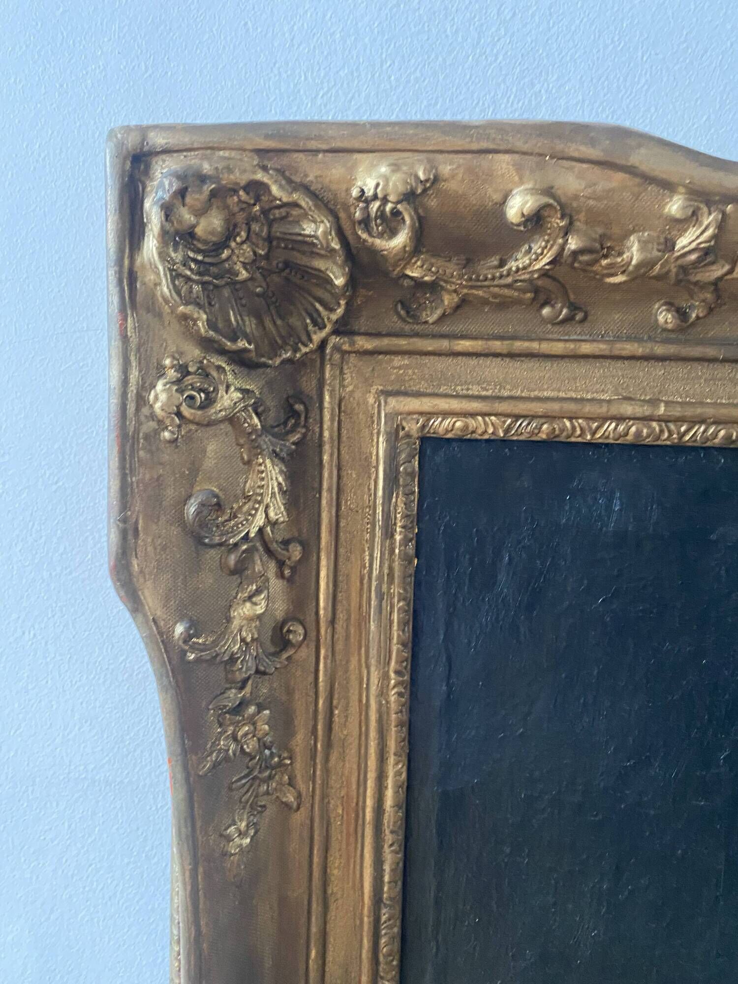 Louis XV table oil on canvas frame with gold leaf.
