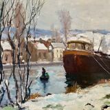 Tableau paysage de neige Amédée Boucher.