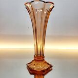 Val Saint Lambert Art deco vaas, serie Luxval model Américain M, rosé kleur