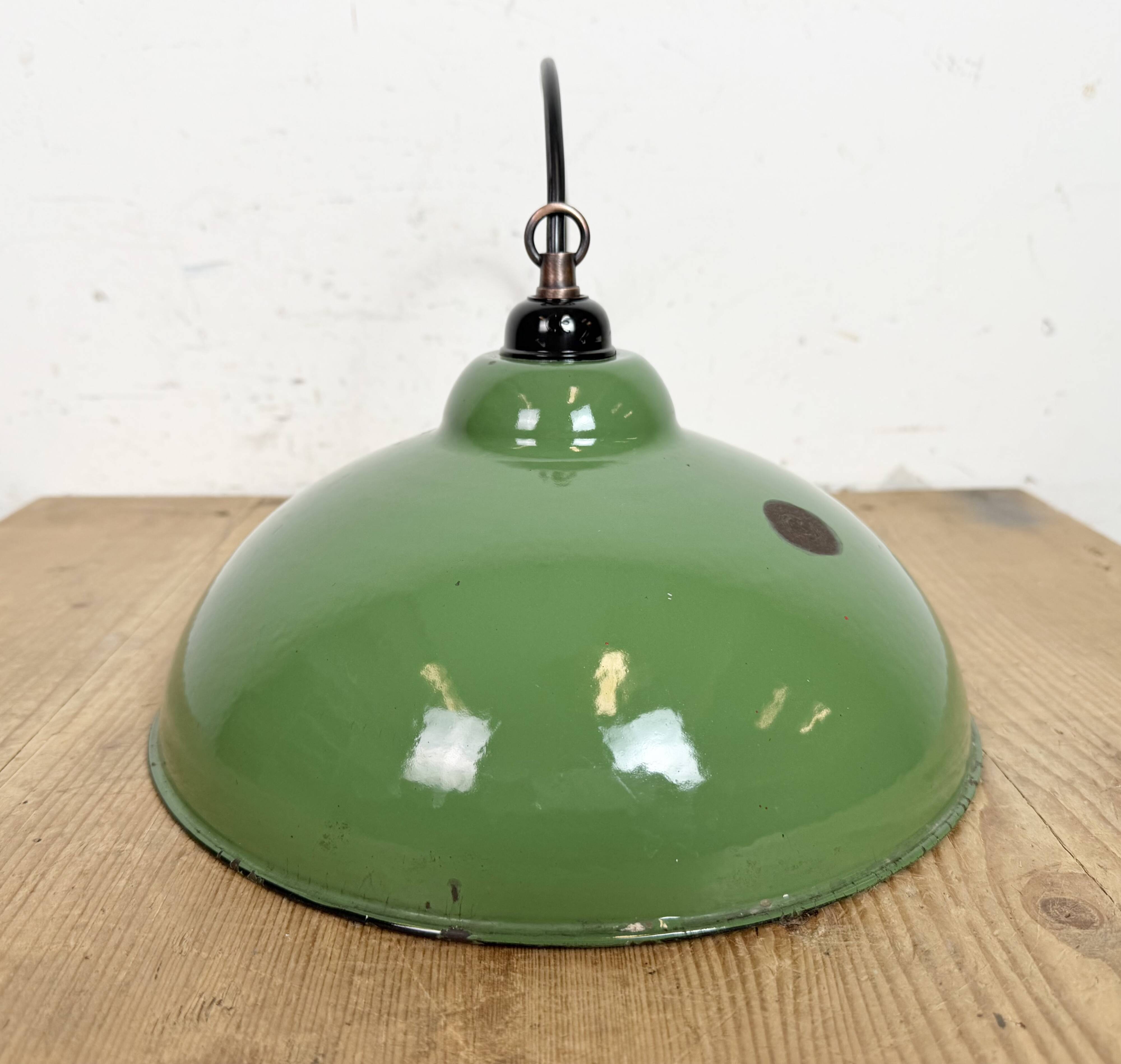 Industrial Green Enamel Factory Pendant Lamp, 1960s