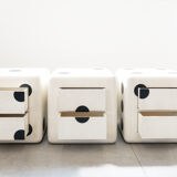 Dado cube with wheels and two drawers in beech plywood from the 1980s set of 3