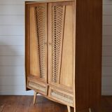 Wood and rattan wardrobe