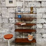 1950s wrought iron and wood bookcase shelf