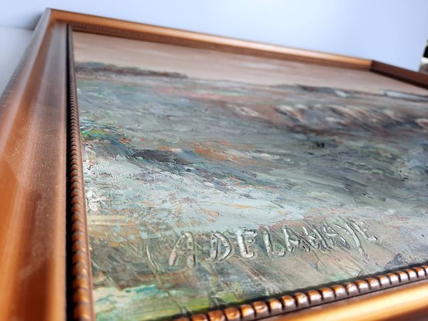 Peinture huile sur bois - A. Delahaye - Scène de campagne rurale - Signé à la main et au dos - 1930
