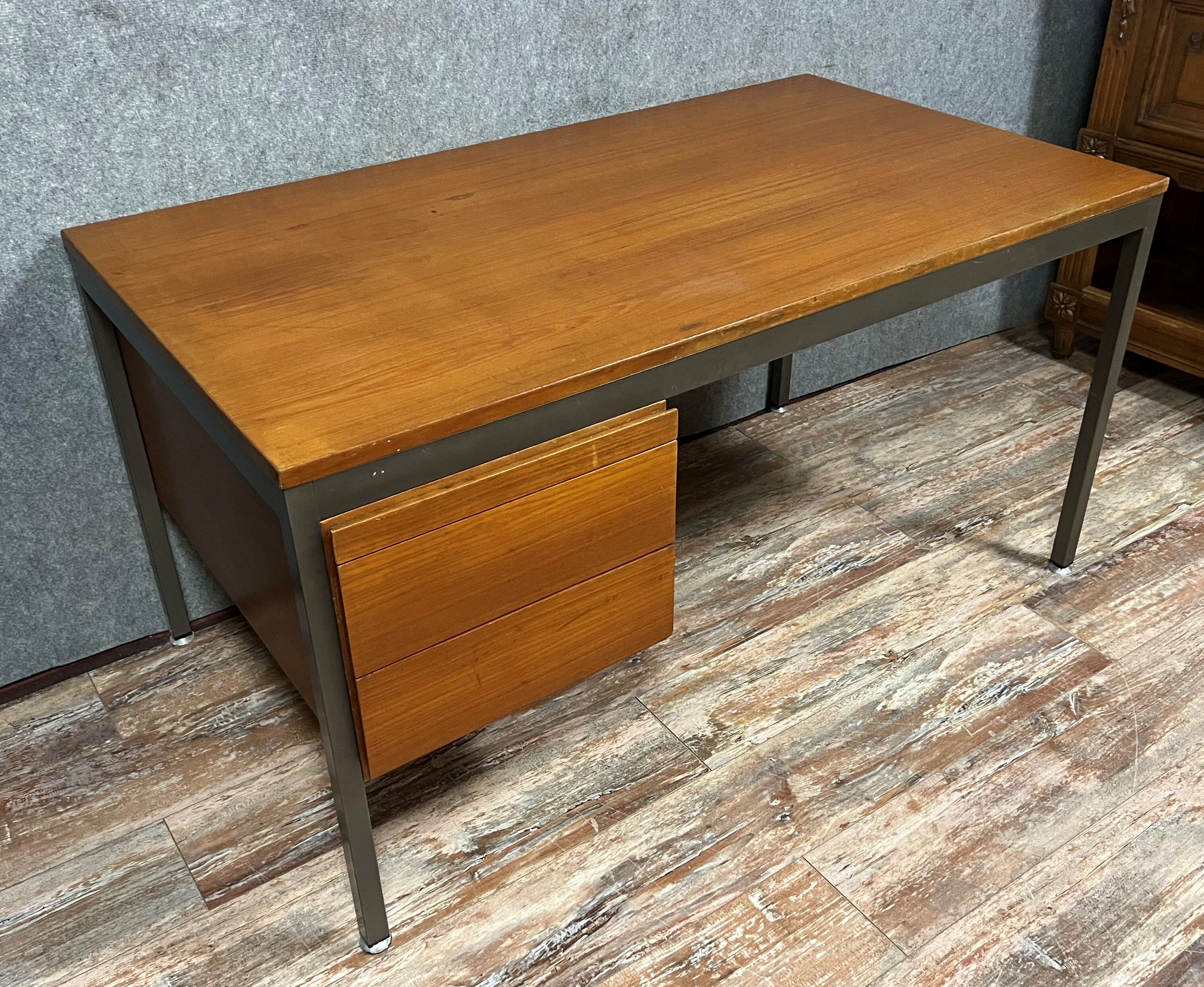 Georges Frydman steel and walnut desk edited by EFA in the 60s