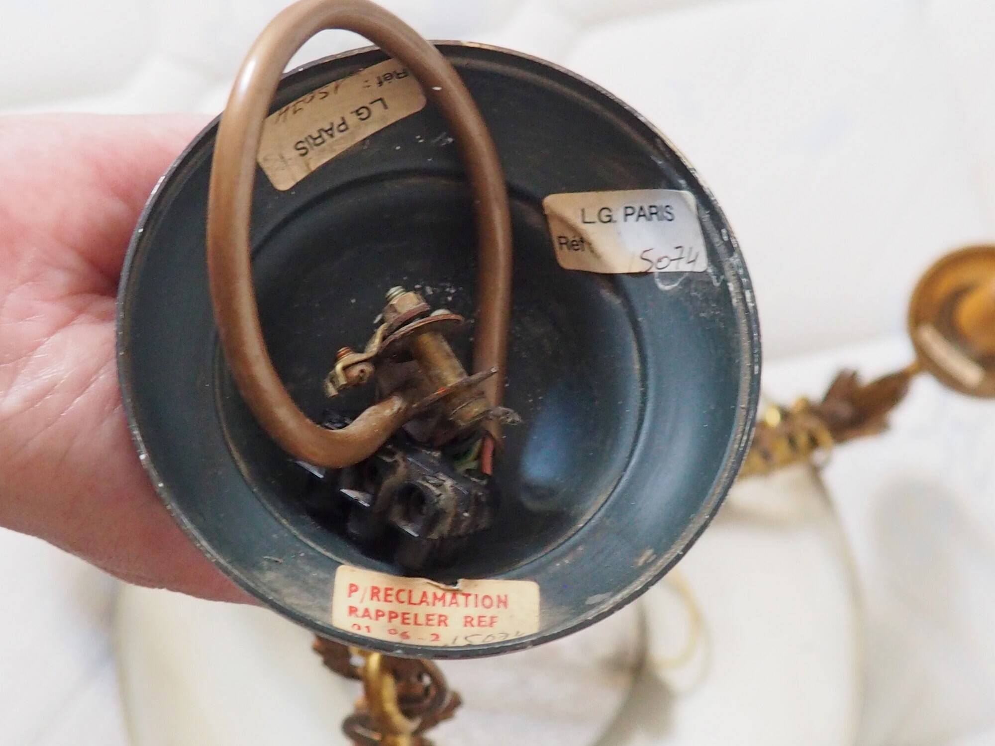 Lucien Gau French Empire Bronze Candlestick: Swan Arms, Green Tole