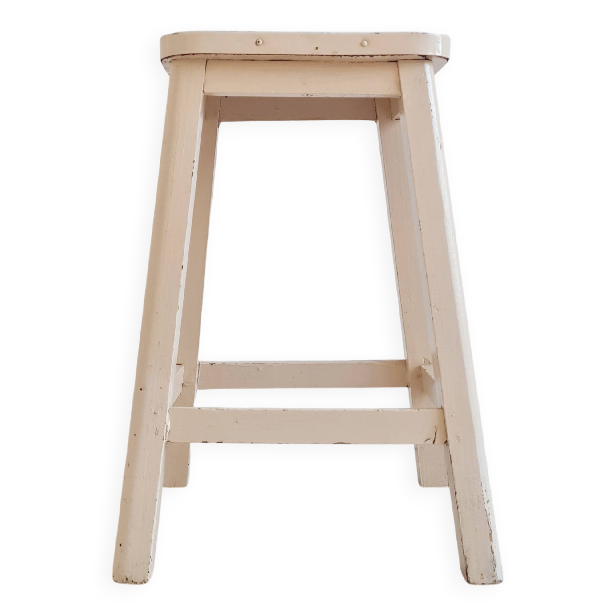 White wooden painter's stool - blue seat