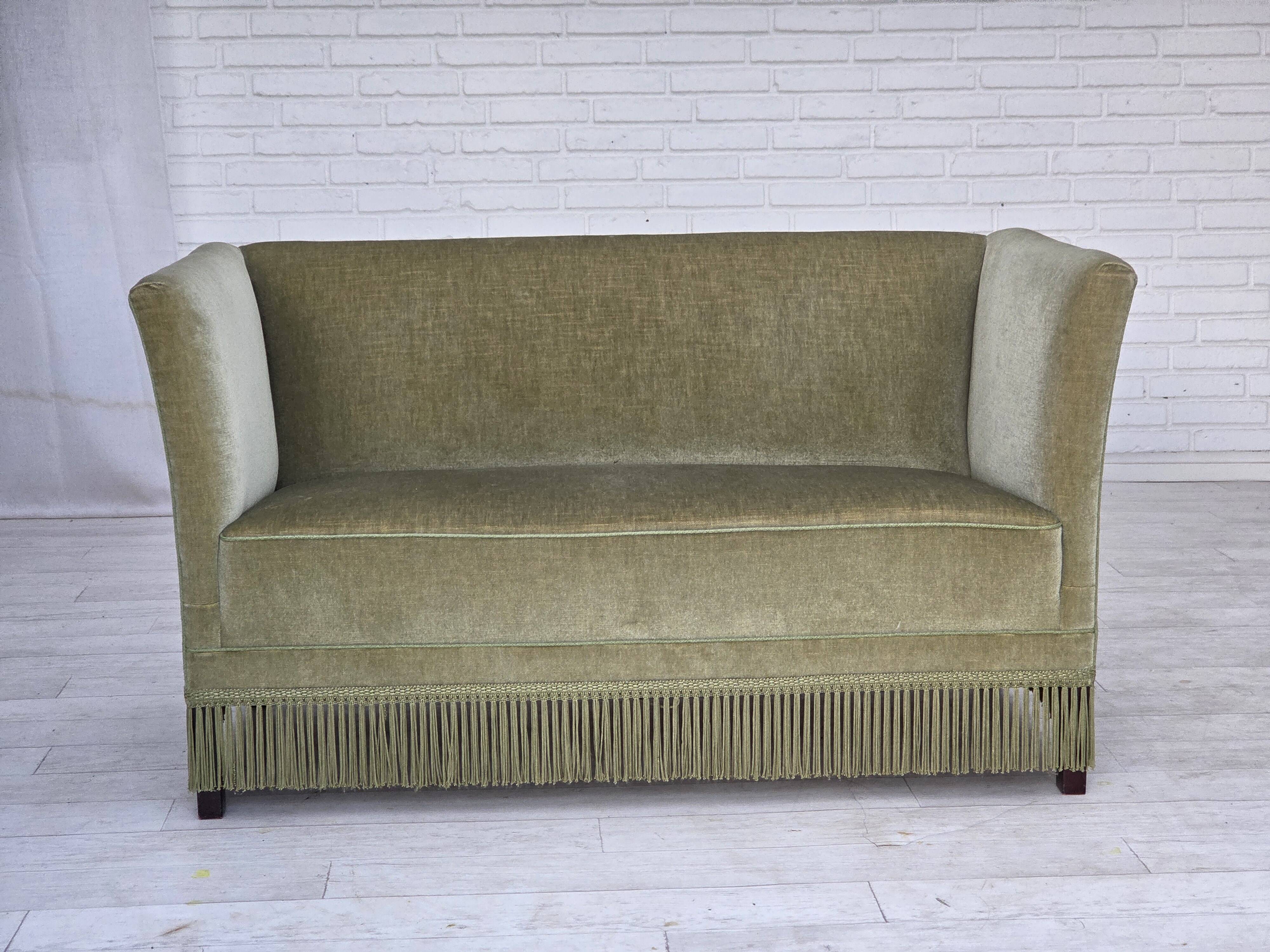 1970s, Danish 2-seater sofa, furniture velour, beech wood legs.