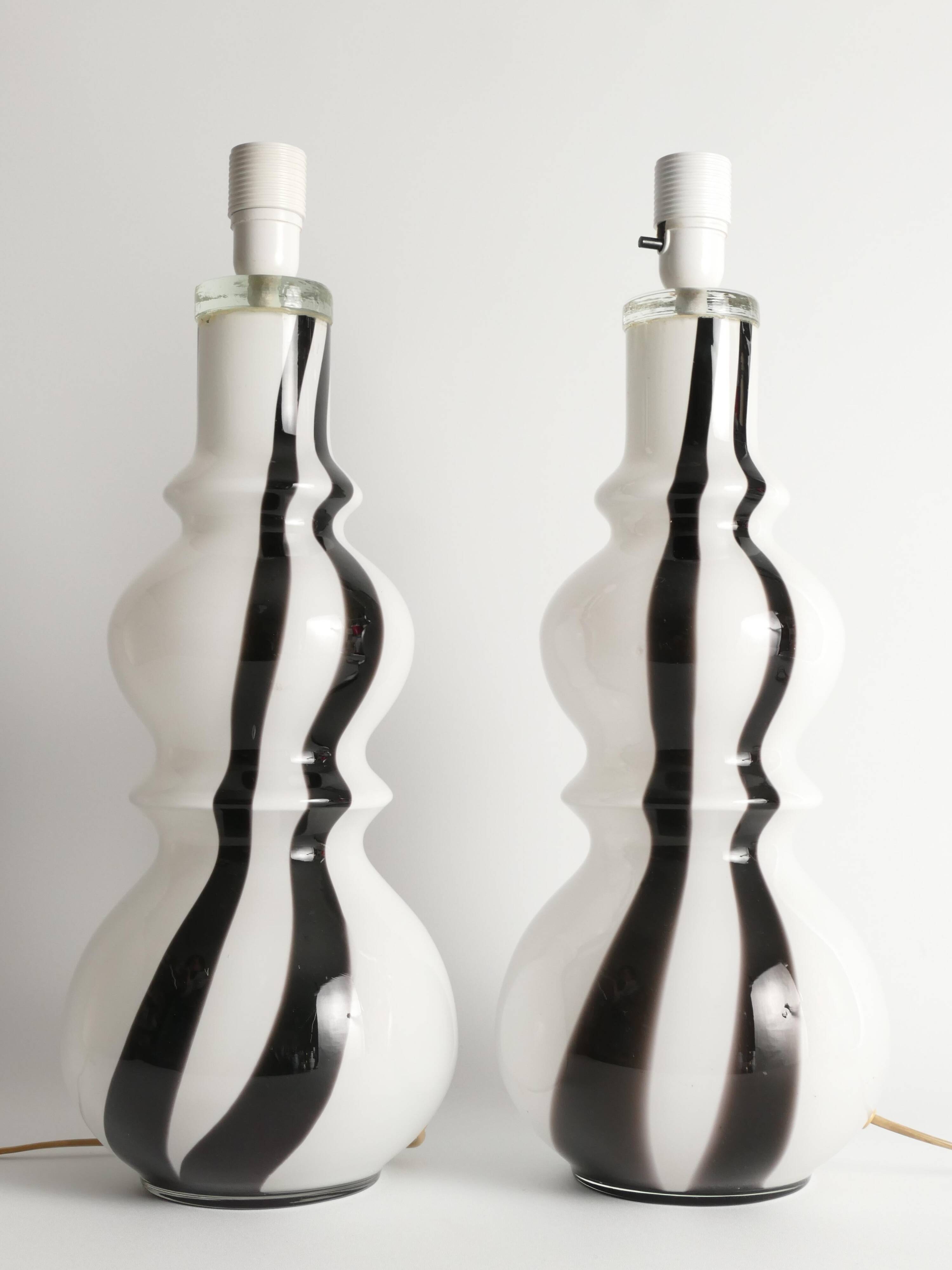 Sculptural Art Glass Murano Style Table Lamps, Black & White, 1960s, Set of 2