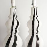 Sculptural Art Glass Murano Style Table Lamps, Black & White, 1960s, Set of 2