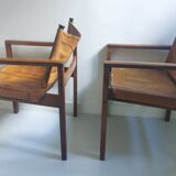 Pair of Michel Arnoult safari armchairs, Brazil 1960, rosewood and leather