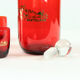 Midcentury alcohol bottle & shots set in red glass, Czechoslovakia circa 1960s