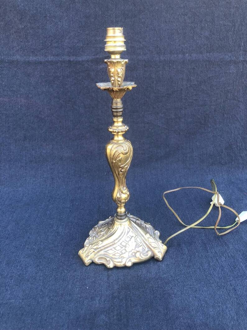 French Bronze Brass Table Lamp: Louis XV Style Vintage Lighting