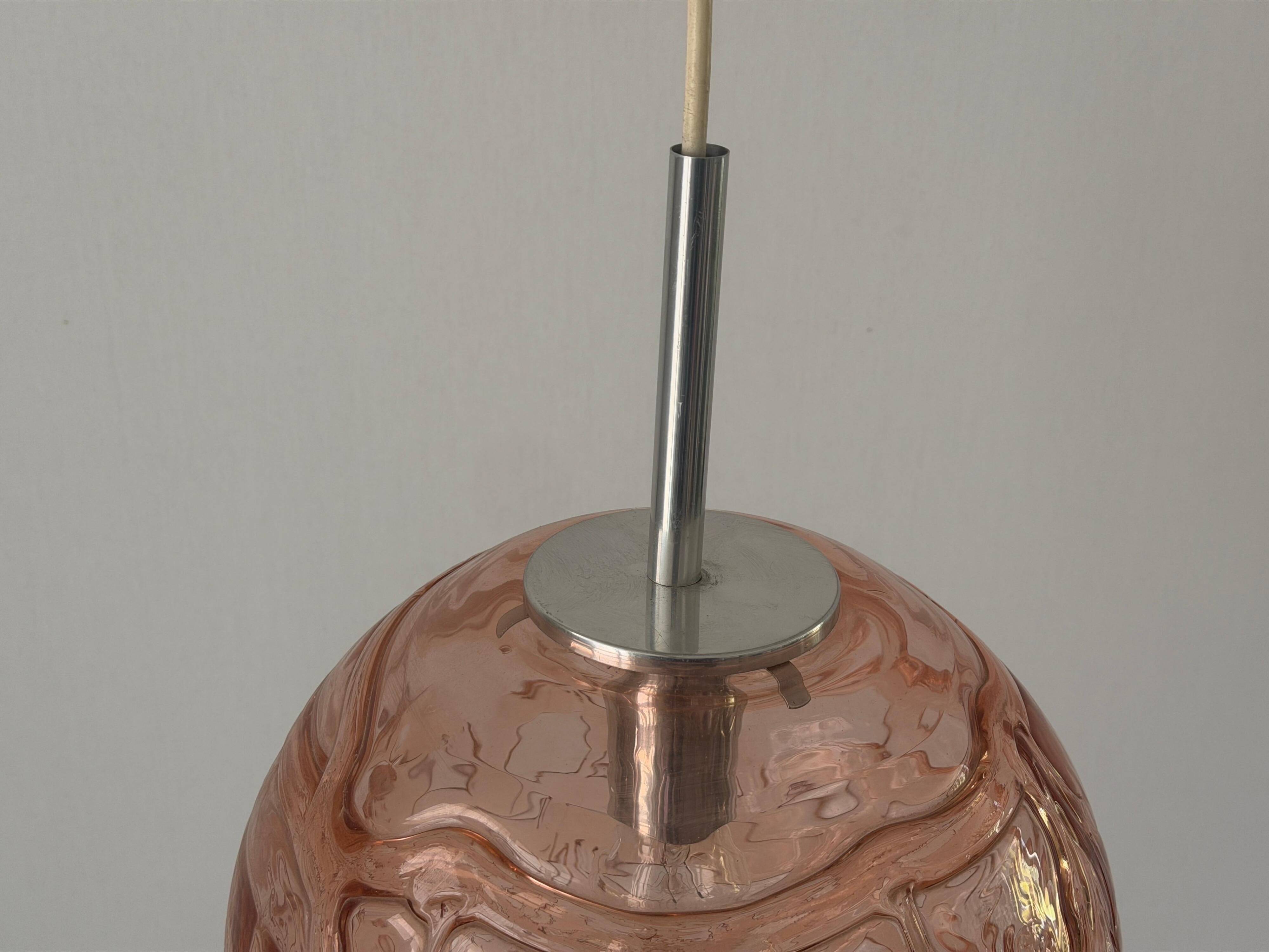 Pink pendant lamp made of hand-blown glass by Doria Leuchten, 1960s Germany.