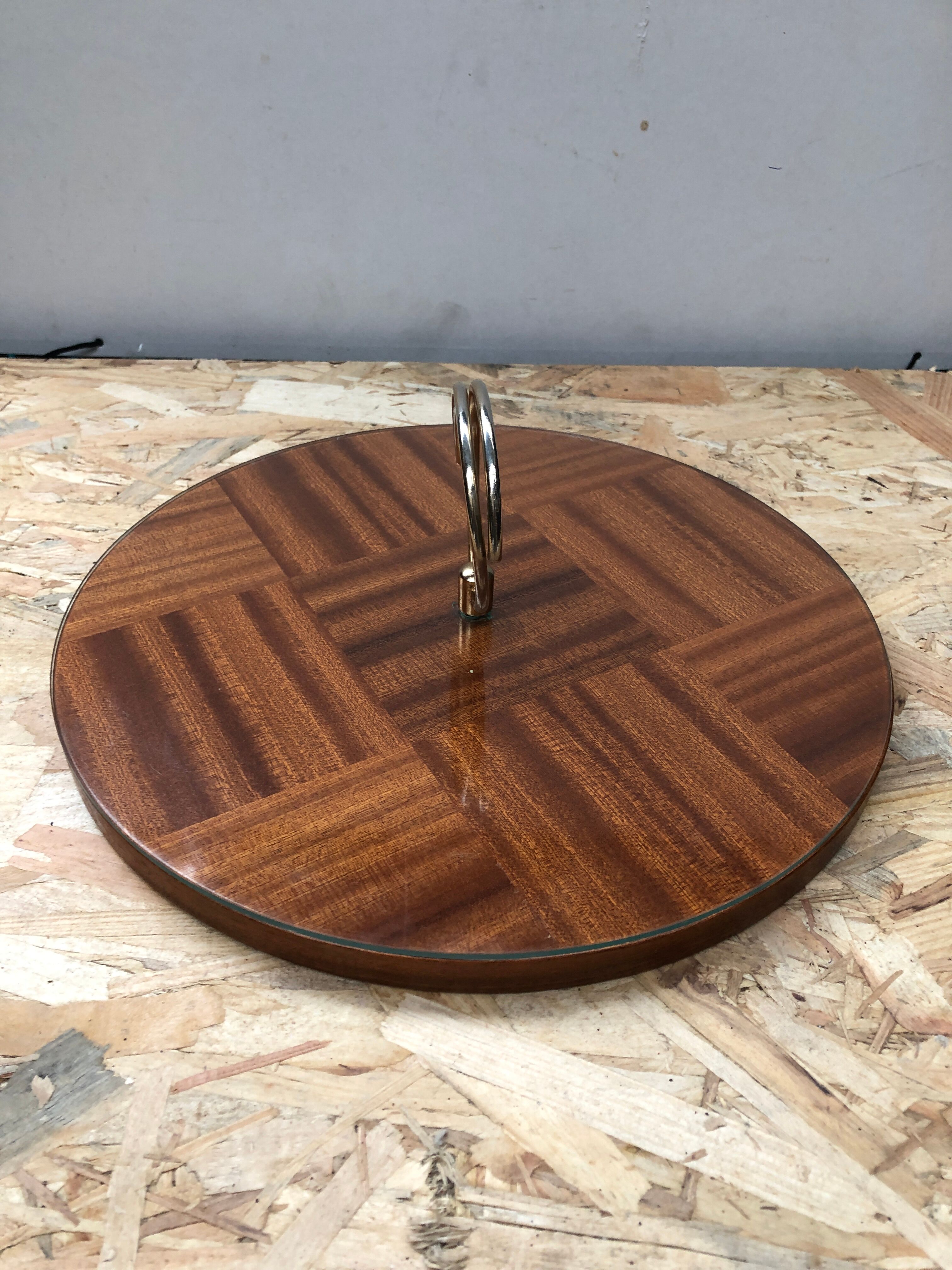 Old dish cheese platter wood + plexi + anse brass vintage kitchen